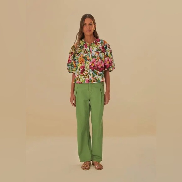 Farm Rio Pleat Green Women's Pants